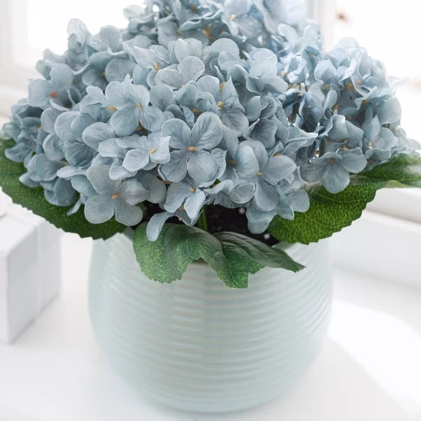 Artificial Teal Hydrangeas In Ceramic Plant Pot 4 Artificial Teal Hydrangeas In Ceramic Plant Pot - Image 2