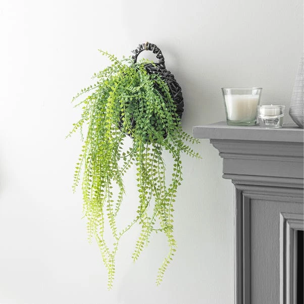 Artificial String Of Pearls In Black Hanging Wall Basket 3 Artificial String Of Pearls In Black Hanging Wall Basket