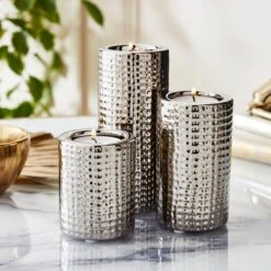 Set Of 3 Dimpled Tealight Holders -Home Decoration 30851426