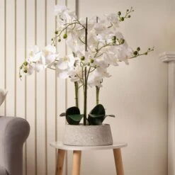Artificial White Orchid In Grey Terrazzo Plant Pot -Home Decoration 30861403 alt03