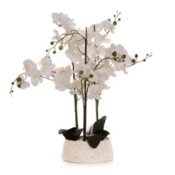 Artificial White Orchid In Grey Terrazzo Plant Pot -Home Decoration 30861403 alt04