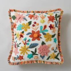 Embroidered Floral Chenille Square Cushion -Home Decoration 30864456 alt03