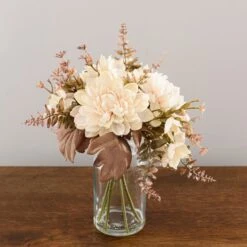 Artificial Dried Dahlia And Foliage Bouquet In Glass Vase -Home Decoration 30869209 alt03