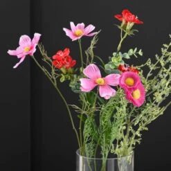 Artificial Pink And Red Wildflower Bouquet In Glass Vase -Home Decoration 30869575 alt02