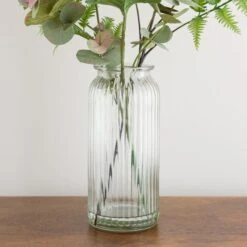 Artificial Green Hydrangea And Eucalyptus Bouquet In Ribbed Glass Vase 7 Artificial Green Hydrangea And Eucalyptus Bouquet In Ribbed Glass Vase -Home Decoration 30869585 alt02