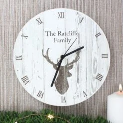 Personalised Highland Stag Shabby Chic Wooden Wall Clock -Home Decoration 30880908 alt02