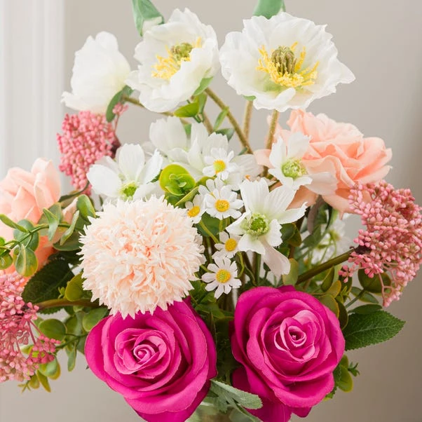 Artificial Rose & Poppy Bouquet In Ribbed Glass Vase 5 Artificial Rose & Poppy Bouquet In Ribbed Glass Vase - Image 3