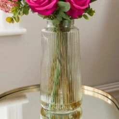Artificial Rose & Poppy Bouquet In Ribbed Glass Vase 9 Artificial Rose & Poppy Bouquet In Ribbed Glass Vase -Home Decoration 30894993 alt03