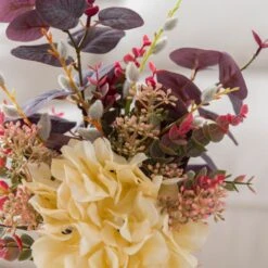 Artificial Hydrangea & Foliage Bouquet In Textured White Floral Vase 8 Artificial Hydrangea & Foliage Bouquet In Textured White Floral Vase -Home Decoration 30895003 alt02