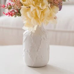 Artificial Hydrangea & Foliage Bouquet In Textured White Floral Vase 9 Artificial Hydrangea & Foliage Bouquet In Textured White Floral Vase -Home Decoration 30895003 alt03