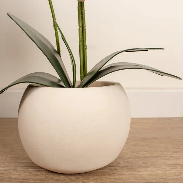 Artificial White Phalaenopsis Orchid In Beige Ceramic Plant Pot 5 Artificial White Phalaenopsis Orchid In Beige Ceramic Plant Pot - Image 3