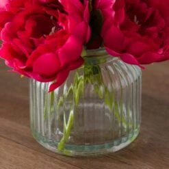 Artificial Pink Peony In Ribbed Glass Vase -Home Decoration 30923355 alt02