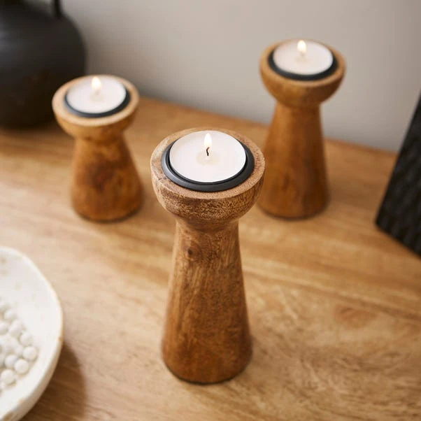 Set Of 3 Mango Wood Candle Holders 4 Set Of 3 Mango Wood Candle Holders - Image 2