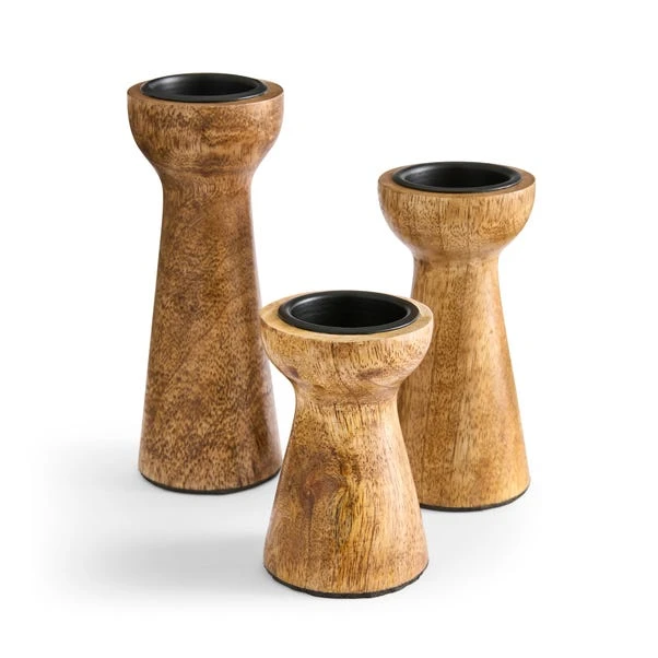 Set Of 3 Mango Wood Candle Holders 5 Set Of 3 Mango Wood Candle Holders - Image 3