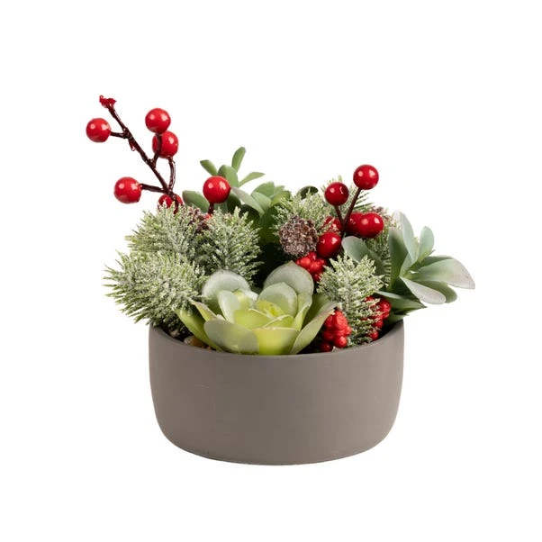 Artificial Christmas Succulents In Grey Cement Plant Pot 5 Artificial Christmas Succulents In Grey Cement Plant Pot - Image 3