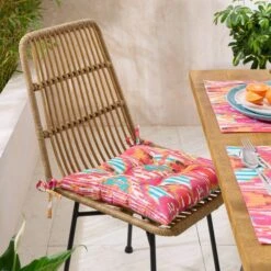 Pink Stripe Ikat Square Seat Pad