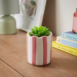 Artificial Succulent In Striped Ceramic Plant Pot -Home Decoration 30945001