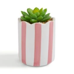 Artificial Succulent In Striped Ceramic Plant Pot -Home Decoration 30945001 alt02