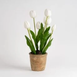 Artificial Tulip Spray In Cement Plant Pot -Home Decoration 30958133 alt04