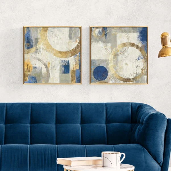 Set Of 2 Abstract Blue & Gold Framed Prints 3 Set Of 2 Abstract Blue & Gold Framed Prints