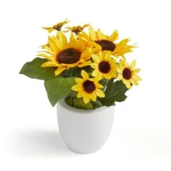 Artificial Yellow Sunflower Arrangement In White Ceramic Plant Pot -Home Decoration 30960667 alt02