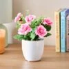 Artificial Pink Rose In White Ceramic Plant Pot -Home Decoration 30960668