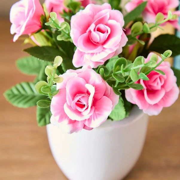 Artificial Pink Rose In White Ceramic Plant Pot 4 Artificial Pink Rose In White Ceramic Plant Pot - Image 2