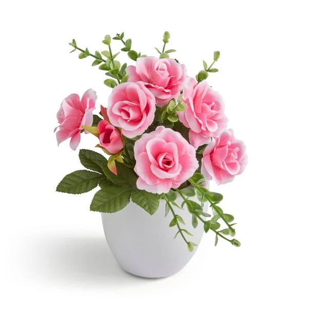 Artificial Pink Rose In White Ceramic Plant Pot 5 Artificial Pink Rose In White Ceramic Plant Pot - Image 3