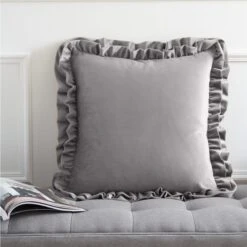 Catherine Lansfield So Soft Velvet Touch Double Frill Square Cushion -Home Decoration 30969797