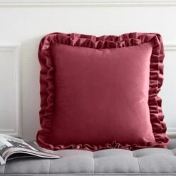 Catherine Lansfield So Soft Velvet Touch Double Frill Square Cushion -Home Decoration 30969801
