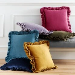 Catherine Lansfield So Soft Velvet Touch Double Frill Square Cushion -Home Decoration 30969838 alt08