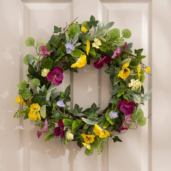 Artificial Spring Floral Pansy Wreath 3 Artificial Spring Floral Pansy Wreath