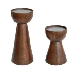 Set Of 2 Harvey Walnut Wooden Candle Holders -Home Decoration 30976802 alt03