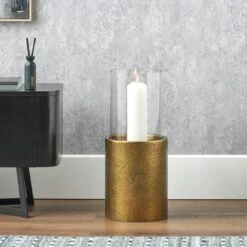 Metal & Glass Pedestal Hurricane Candle Holder -Home Decoration 30983144