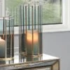 Brass & Smoked Glass Panelled Hurricane Candle Holder -Home Decoration 30983161