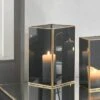 Brass & Smoked Glass Panelled Square Hurricane Candle Holder -Home Decoration 30983232